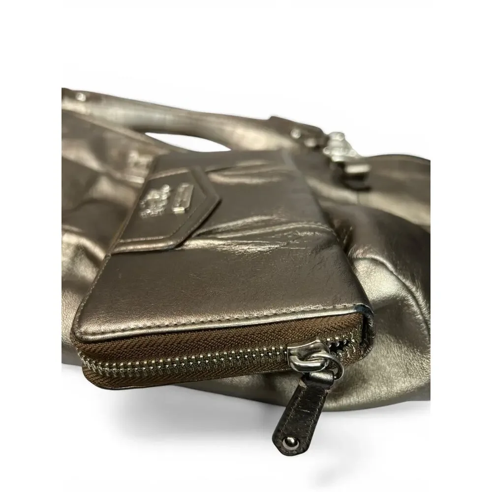 COACH Madison Metallic Pewter Leather 15958 Bag & Matching Wallet Set